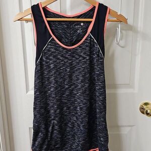 Tangerine Women's Activewear Tank Top Space Gray/Black with Coral Trim Size L
